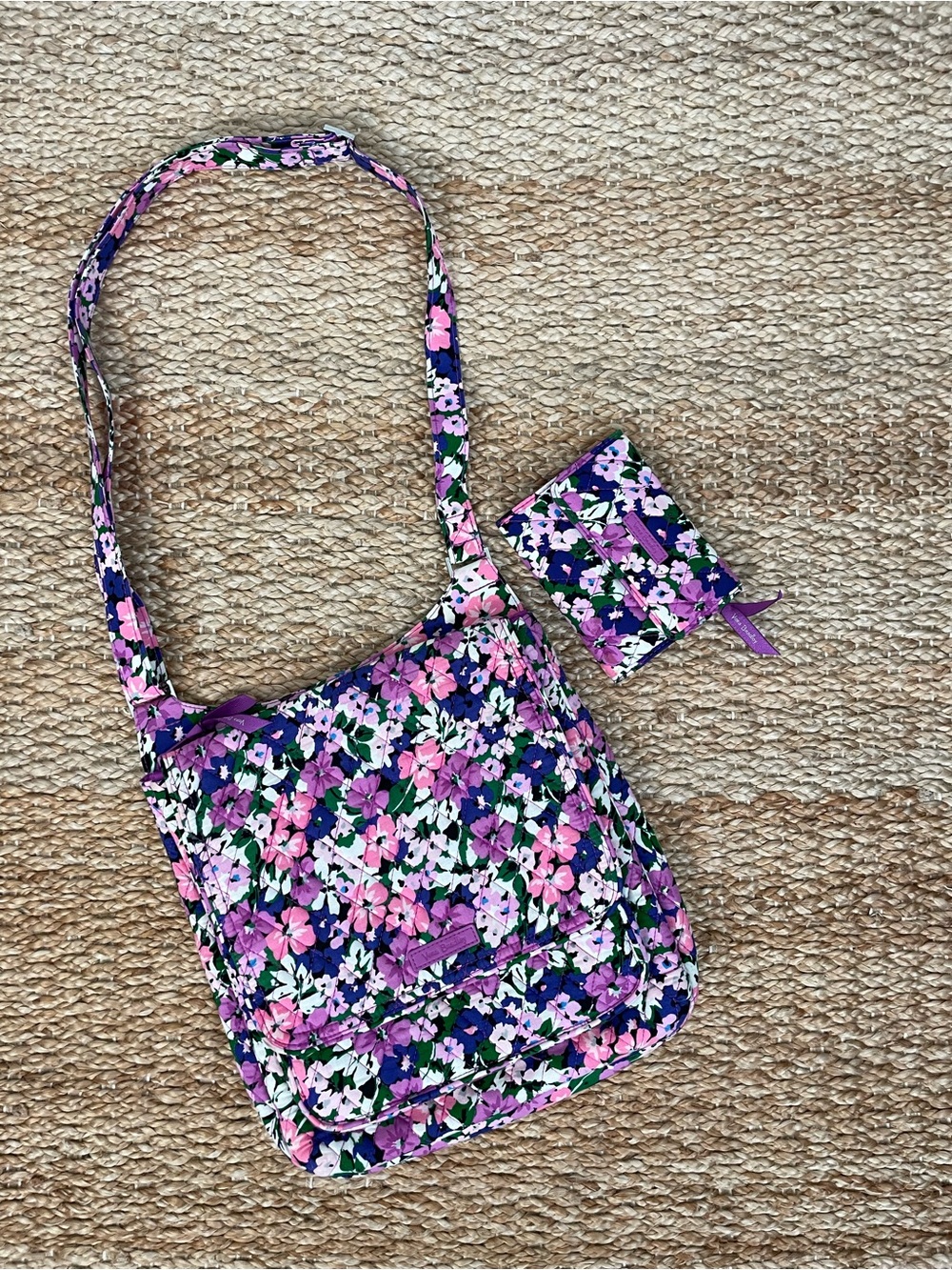 Vera Bradley Matching Crossbody & Wallet Set Purple Pink Floral Retired